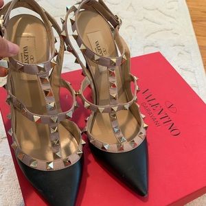 Valentino RockStud Black & Gold heels